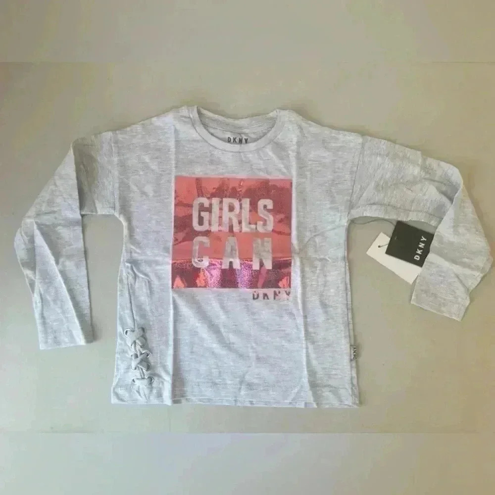DKNY Girls' Fashion Long Sleeve T-Shirt  Gray Pink Sparking size 5t and Size 6x - Picture 2 of 12